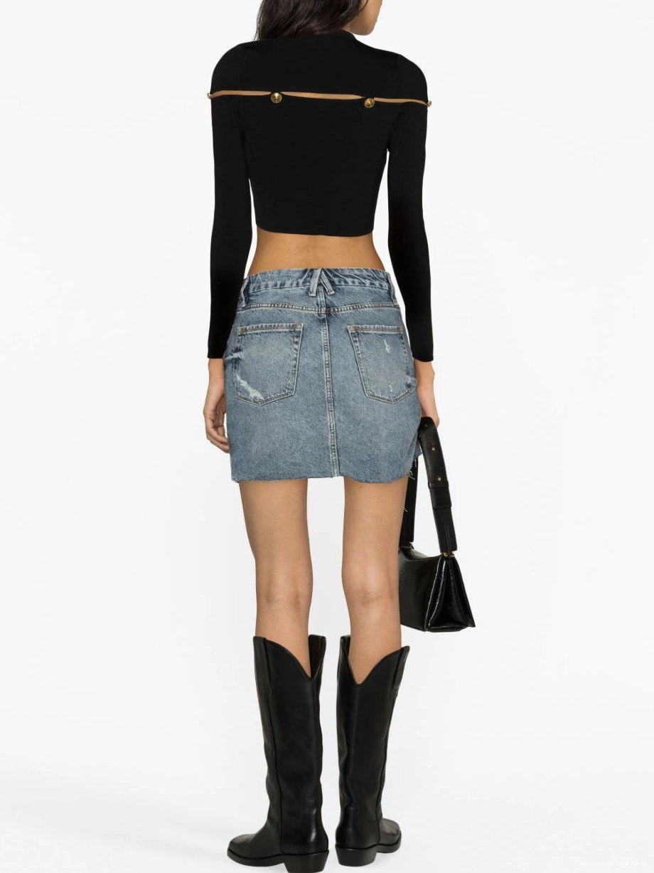 Affordable Versace top cut-out cropped ribbed-knit Jeans Women Couture 0731
